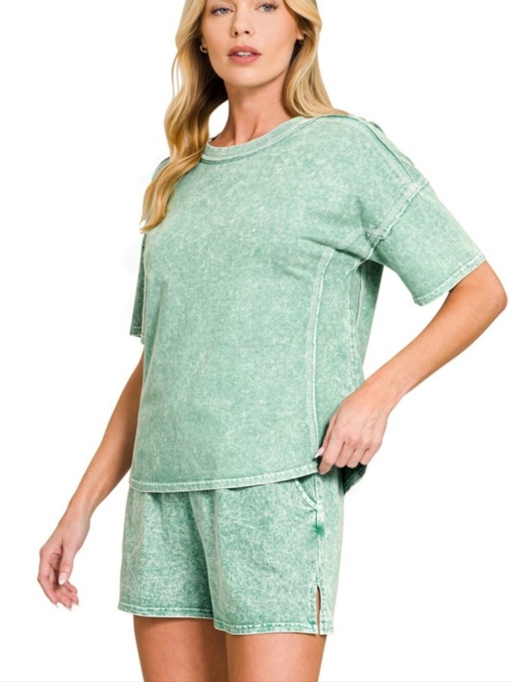 New Zenana Halo Washed Short Set - Picture 2 of 3